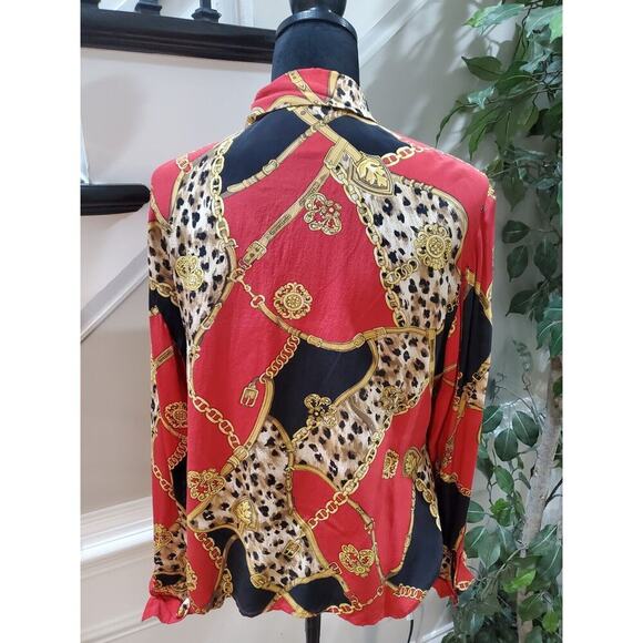 Color Fx Womens Multicolor 100% Silk Collared Long Sleeve Button Down Shirt L - Picture 7 of 13